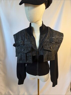 NWT Beulah Black Textured Crop Jacket with Buckle Pocket Detail. Runs small